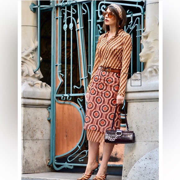 ZARA 2 PIECE SET GEOMETRIC PRINT ORGANZA MINK TOP AND TULLE SKIRT - Picture 5 of 10